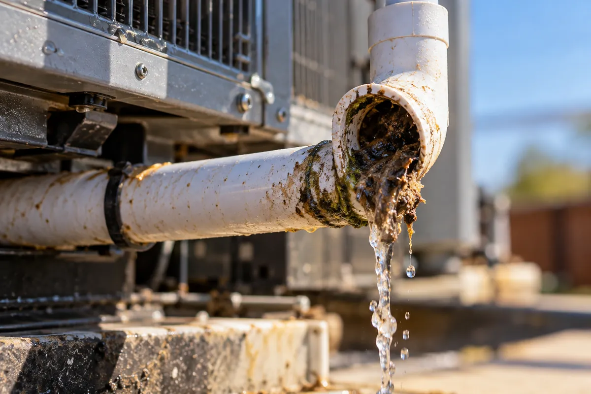 Clogged condensate drain, commercial hvac in Garland, TX